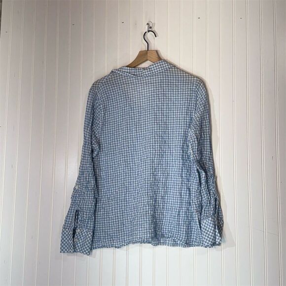 Rafaella XL Blue White Gingham Button Front Shirt Stretch Cotton Blouse Cottage - Picture 3 of 9